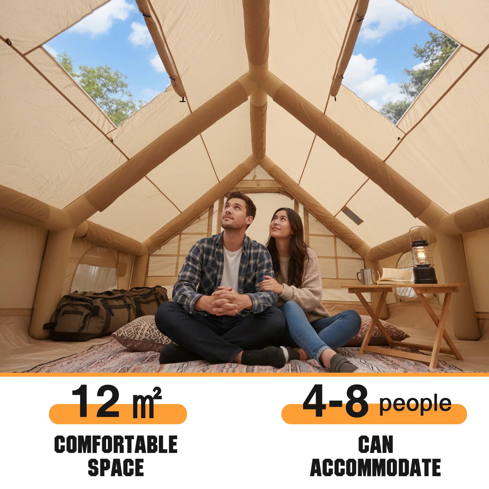

4 Season Big House with Mesh Windows & Pump Moisture Proof Pad Tents 130 Square Feets with Stove Jack for Outdoor Hiking Camping