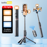 Selfieshow Q12sWireless Bluetooth Phone Telescopic Fill Light Tripod Selfie Stick Stabilizer for Huawei iPhone 13 Android Xiaomi