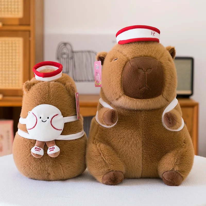 Kawaii Capybara Plush Toy Baseball Backpack Cute Hat Filled Doll Stuffed Animal Kids Birthday Xmas Gift for Children