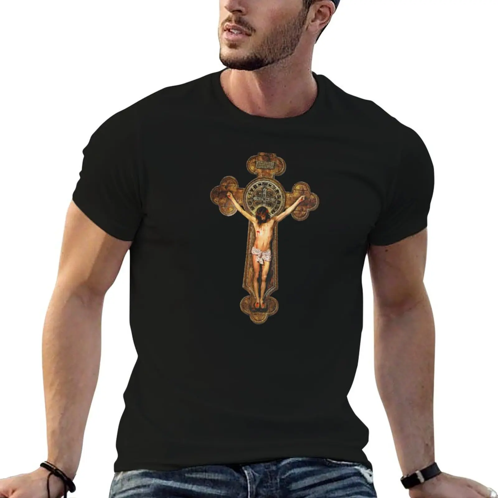 

shirts T-Shirt cotton t Crucifix Jesus Cross Passion Stations St Crucis the 100% Benedict -Via of Cross