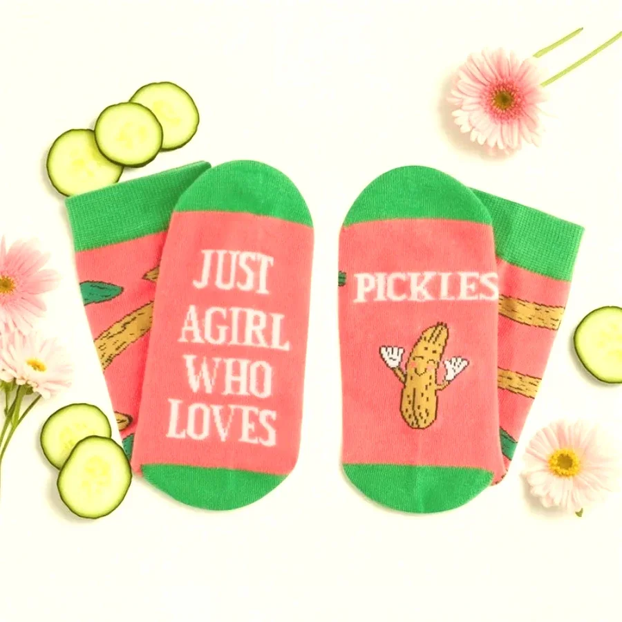 

1 Pair of Green Pink Spliced Kimchi Mid Tube Socks, Fun Kimchi Theme, Comfortable, Perfect Gift for Kimchi Enthusiasts