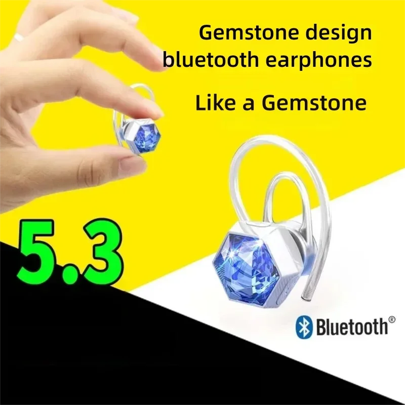 Single Ear Hook Bluetooth 5.3 Earphones Gemstone Design HIFI Stereo ENC Noise Canceling Low Latency Girls Earbuds for Music Game