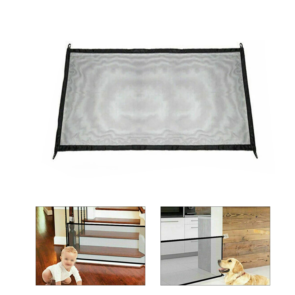 1 conjunto de portão de segurança para animais de estimação, bebê, malha de nylon retrátil, cerca para cães, aço inoxidável, guarda dobrável, escadas, uso interno e externo