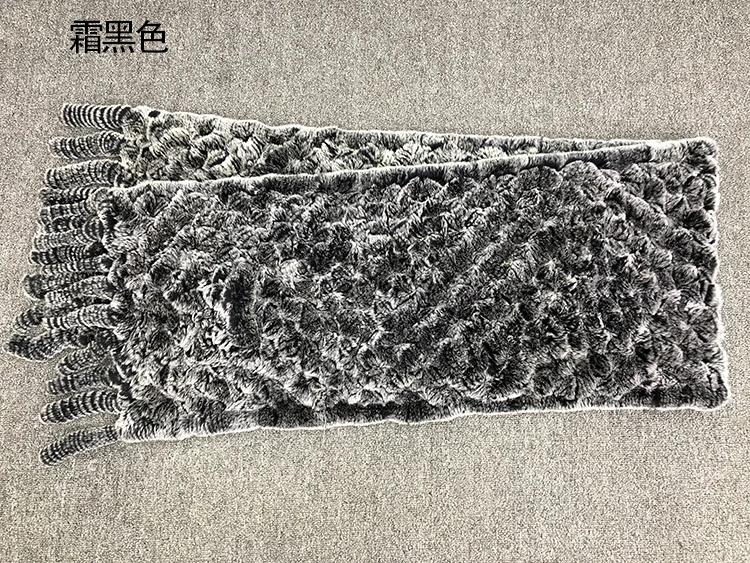 190*36cm Winter Gestrickte Echt Rex Kaninchen Fell Schal mit Tasche Breite Frauen Natürliche Kaninchen Fell Quaste Schal warm Langen Fell Schals – Detail 3