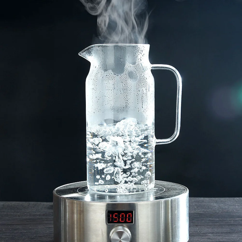 Hervidor de vidrio de 1200ml, contenedor de agua fría resistente al calor, olla de jugo para el hogar, diseño grueso, ligero, a prueba de fugas, 1 Uds.