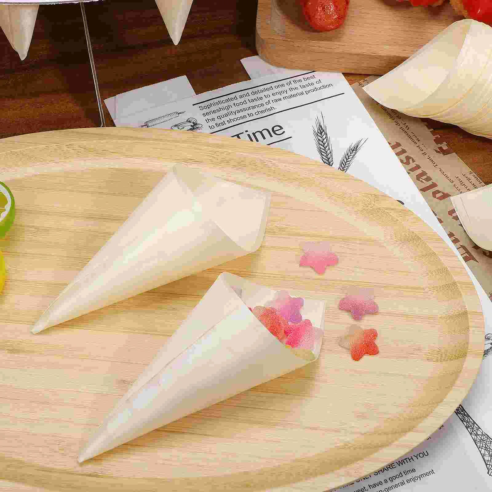 100 Pcs Veneer Roll Ice Cream Cones Wooden Tasting Dessert Wafflera Food Holders Mini Plates Small Cups