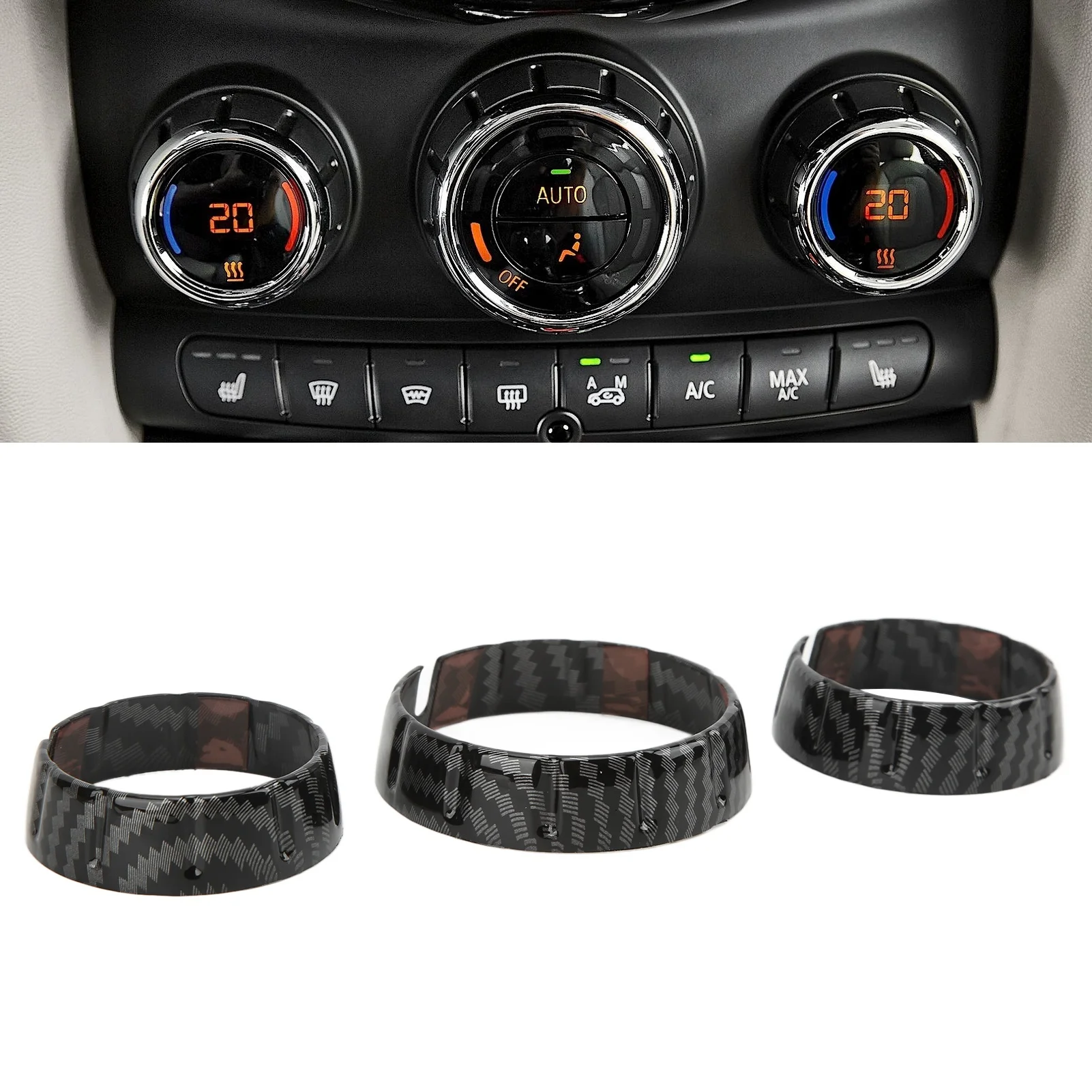 3Pcs Carbon Fiber Style Car Air Conditioning Switch Cover Trims Interior Sticker Fit For Mini Cooper F55 F56 F57 2014‑2021