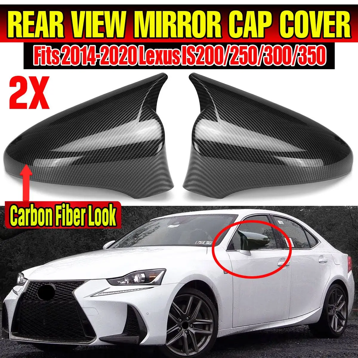 

Pair Car Side Rearview Mirror Cover Cap Shell Case For Lexus IS200 250 300 350 2014-2020 M Style Rear View Mirror Cover Cap