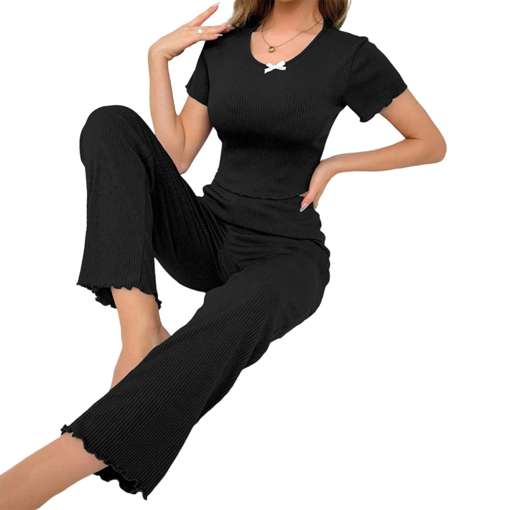 

Women Homewear Pajamas Short Sleeves Top Trousers Pijamas Sleepwear Loungewear