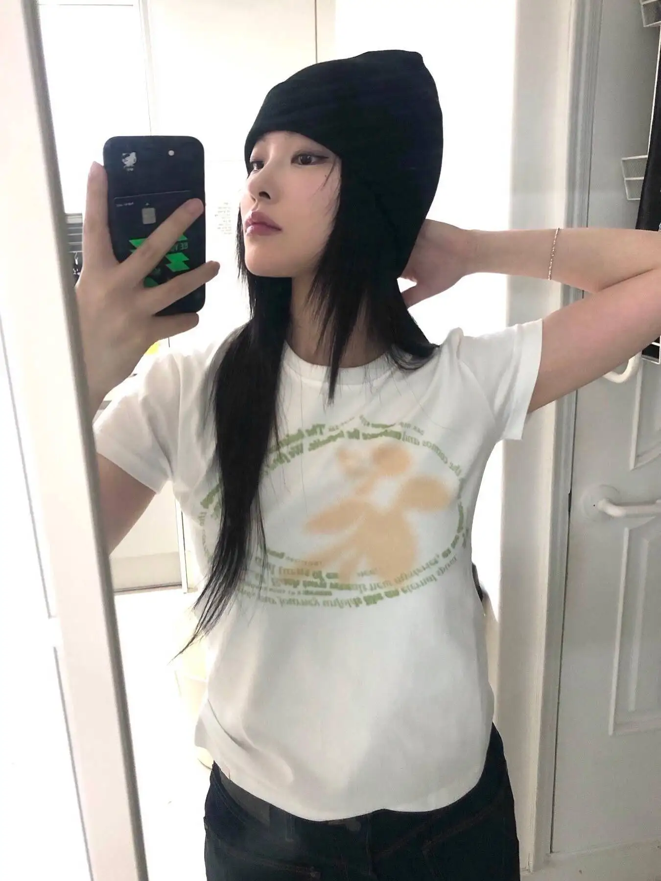 Millennial Sexy Girl Sakura Retro Print Short Sleeve T-Shirt Slim High Waist Short Style American Fashion Shoulder Top
