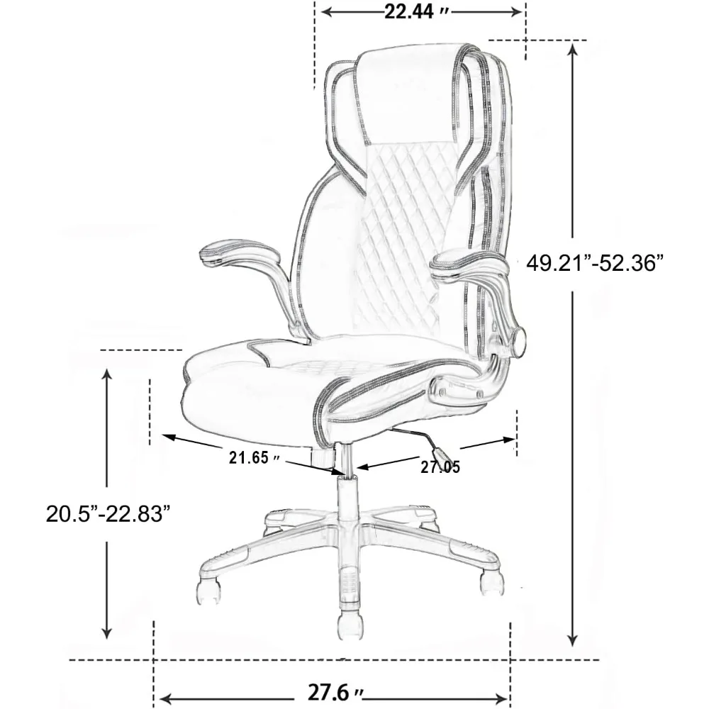 High Back Ergonomic Executive Office Chair with Wheels, 90-120° Rocking, Lumbar Support, Swivel Task Chair