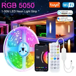 Tira de luces LED 5050 RGB con Control por aplicación, luces que cambian de Color, Bluetooth, decoración de diodo Flexible para sala de estar, cinta de lámpara