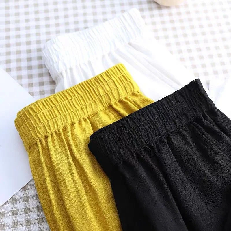 Rimocy Summer Loose Cotton Linen Pants Women Casual Elastic High Waist Harem Pants Woman 2024 Thin Ankle Length Trousers Womens