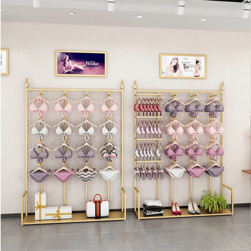 2023 USA/Japan Luxury Gold Large lingerie/Bra Display Rack For Clothing Store Underwear Iron Hanging Shelves For Mall Decorative