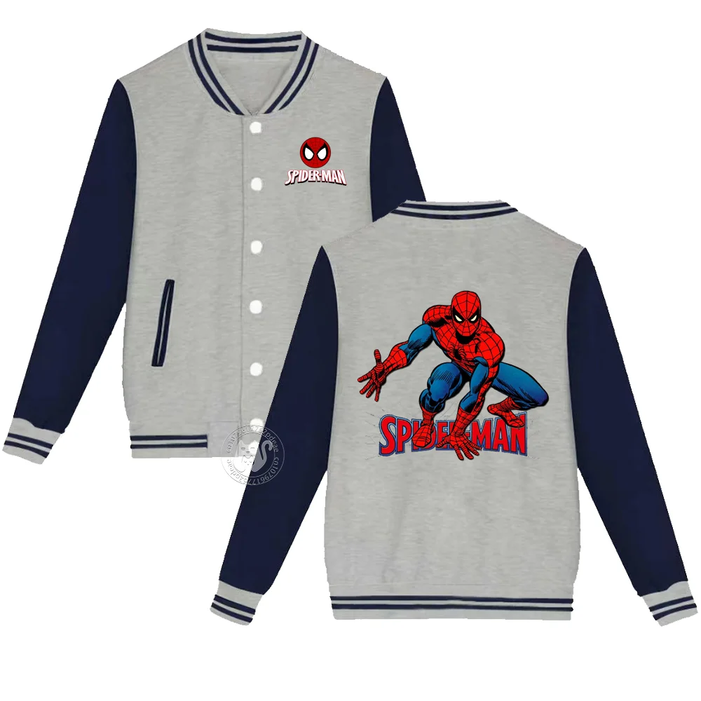 Kids Fall/Winter Spider-Man Printed Youth Baseball Uniforms Thickened warm stylish coats for boys and girls ages 2-14