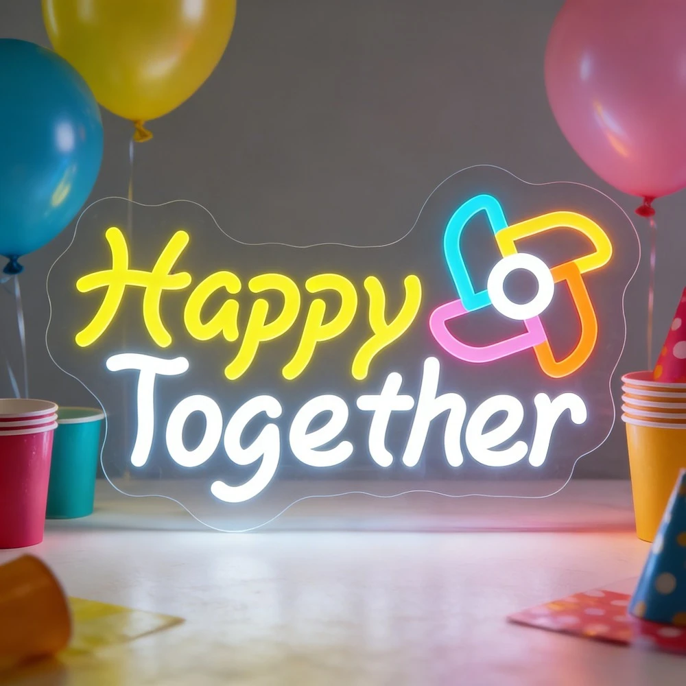 

Неоновая вывеска «Счастливы вместе» со светодиодной подсветкой для вечеринок, свадеб, дней рождения, праздничного декора, воздушные шары, стаканы, атмосферное освещение, настенное искусство для дома