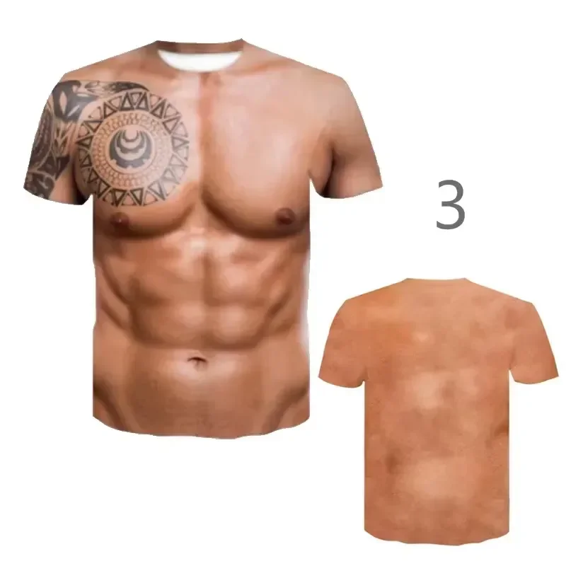 3D Digital Print 2026 Novelty Mens Casual Short Sleeve T Shirt Funny Chest Muscle Graphic Tee Tops Summer Fashion Streetwear