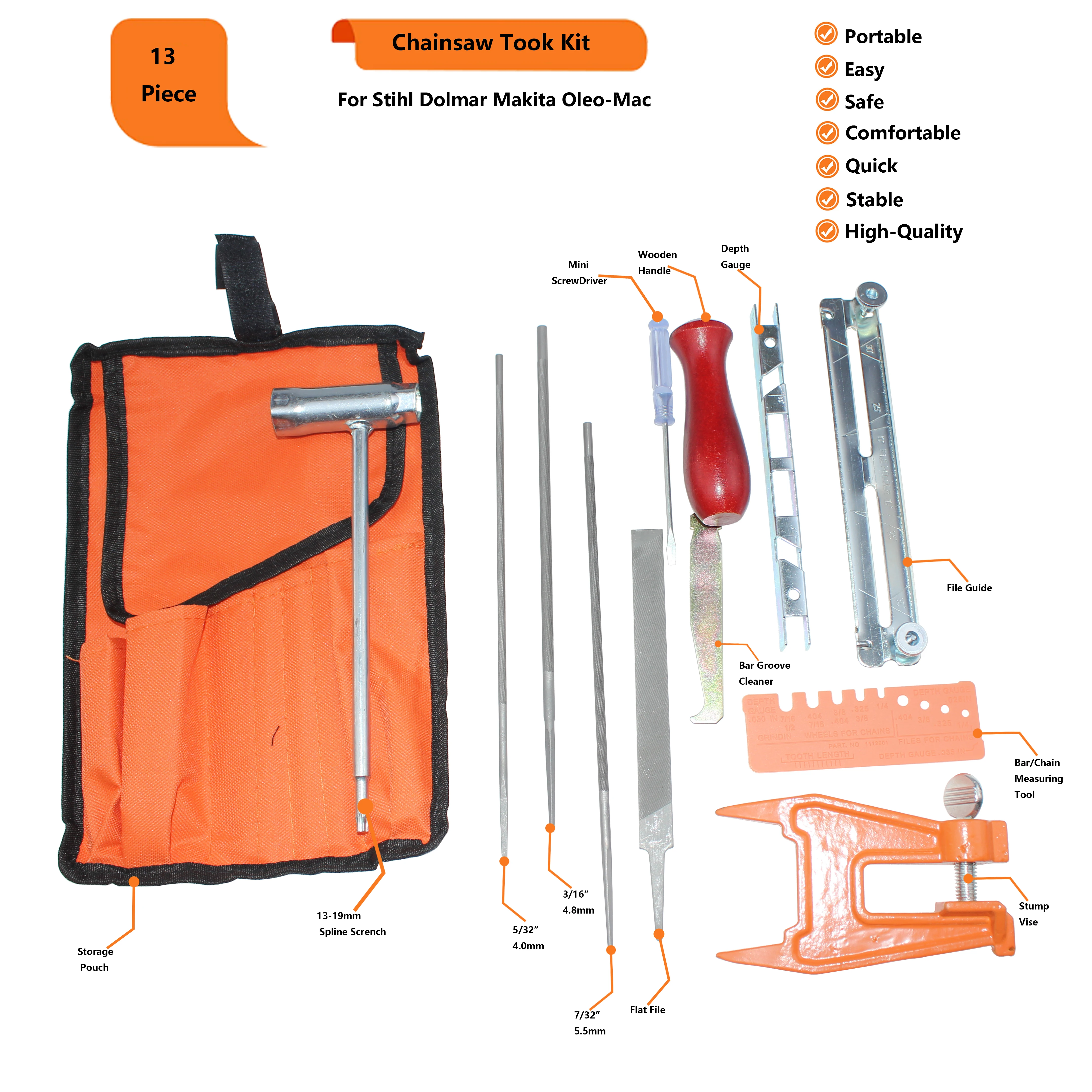 

Sharpener File Stump Vise Kit For Stihl Makita Dolmar Oleo-Mac Chainsaw