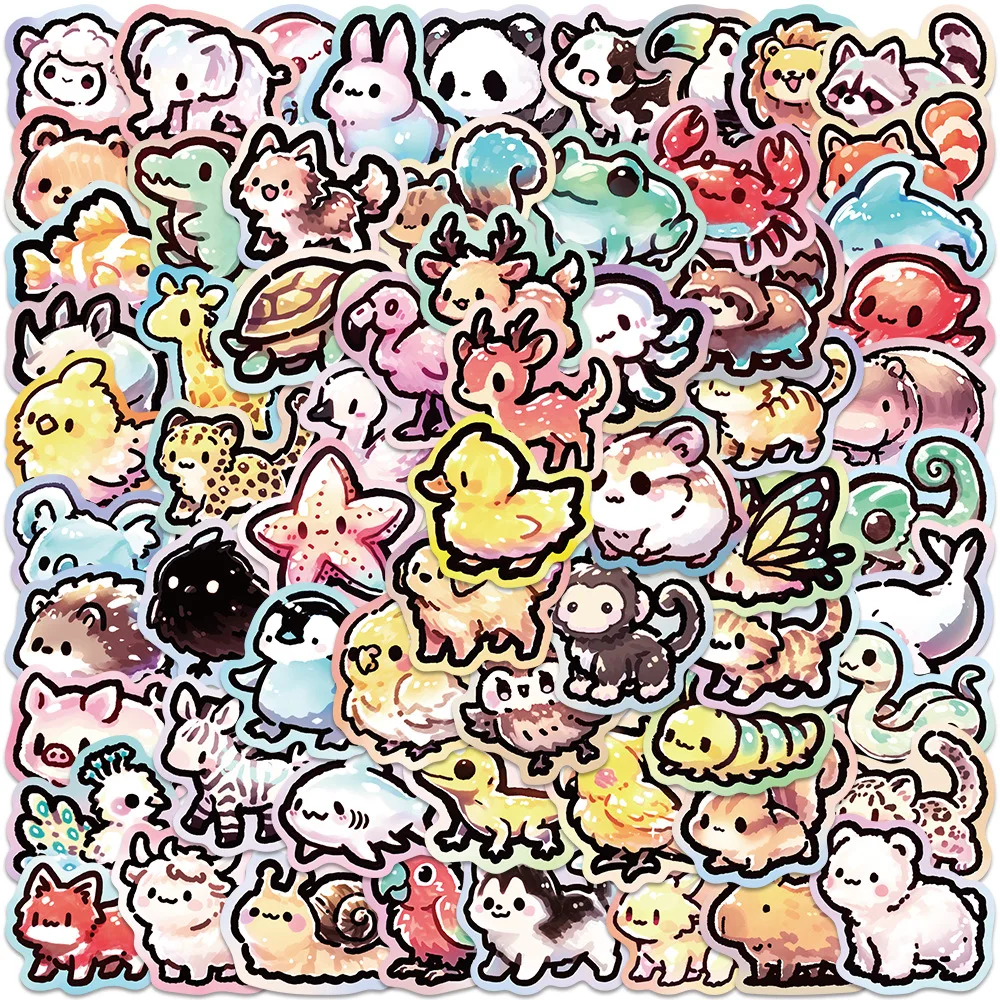 65Pcs Cute Cartoon Hand-painted Animals Stickers DIY Stickers Scrapbooking Phone Luggage Skateboard Waterproof Decals
