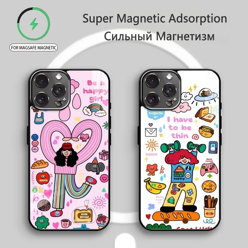 

Ins Korean funny and happy girl Phone Case For iPhone17,16,15,14,13,12,11 Plus,Pro Max Magnetic For Magsafe Wireless Charging