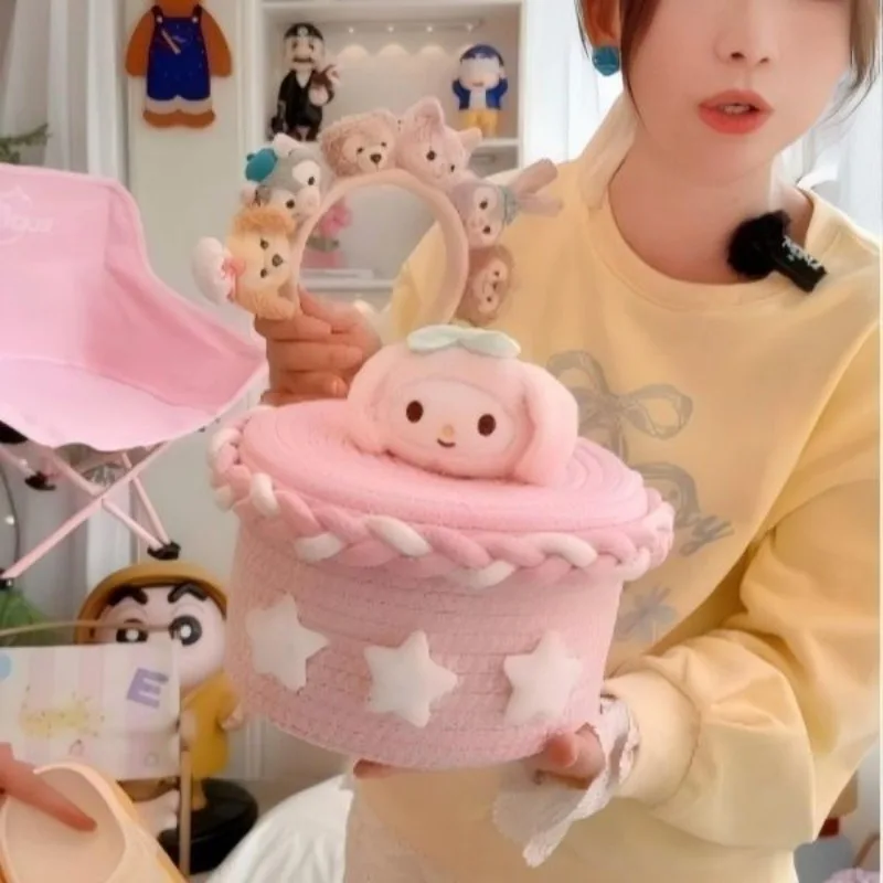My Melody Anime Kawaii Sanrio Ins Cestino portaoggetti in cotone Simpatico cartone animato Bella custodia per bambola Decorazione Regali di moda per ragazze