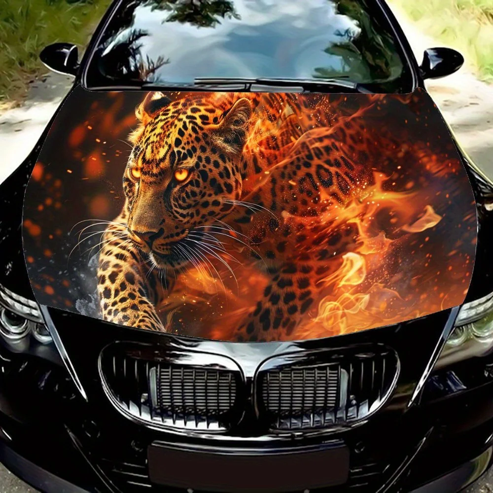 

Leopard in The Flame PVC Engine Hood Stickers Suitable for Cars and SUVs -Durable, Stylish Automotive Accessories That Are Easy