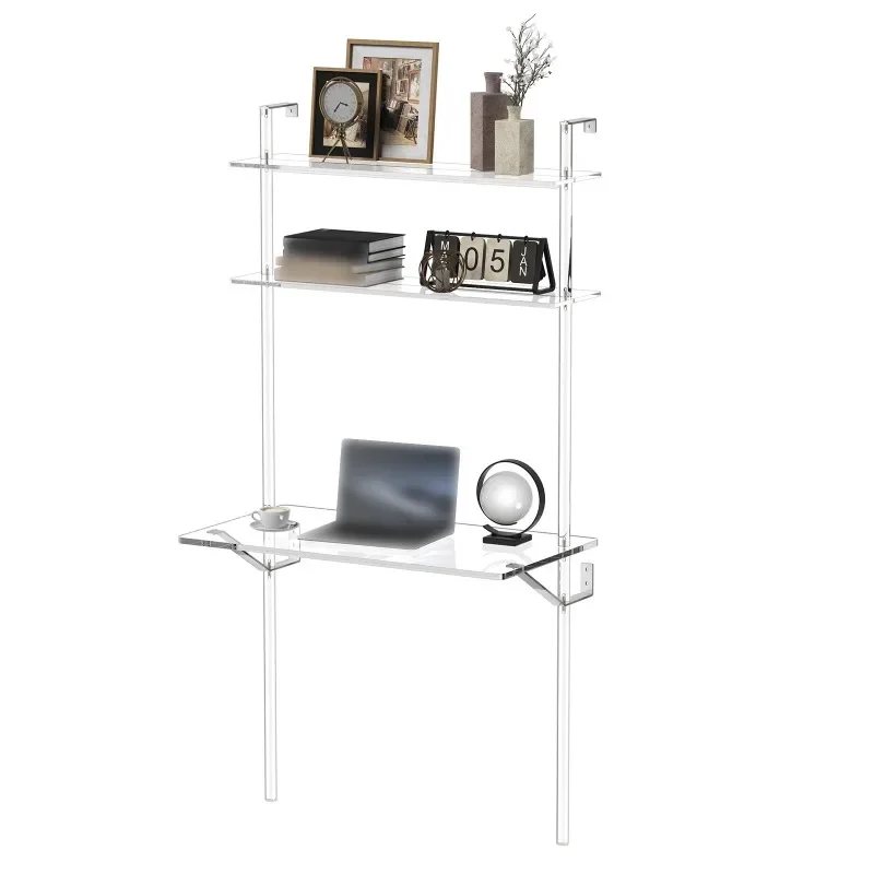 

Acrylic wall-mounted desk against the wall bookshelf integrated table