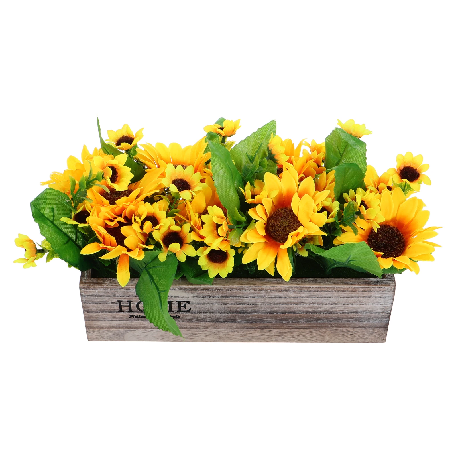 

Rustic Artificial Sunflowers Potted Plant in Rectangular Wood Planter Farmhouse Kitchen Summer Table Centerpiece Home Decor