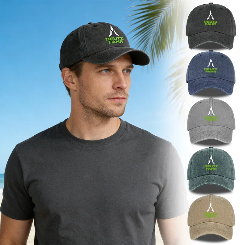 Gorra de béisbol lavada con logotipo de Deutz Farm, suave, cómoda, transpirable, ajustable, estilo retro farm, moda informal minimalista