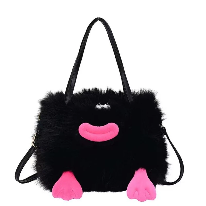 

Милая плюшевая сумка-утенок, забавная пушистая сумка-тоут с розовыми губами, женская повседневная сумка через плечо, модная сумка для девочек
