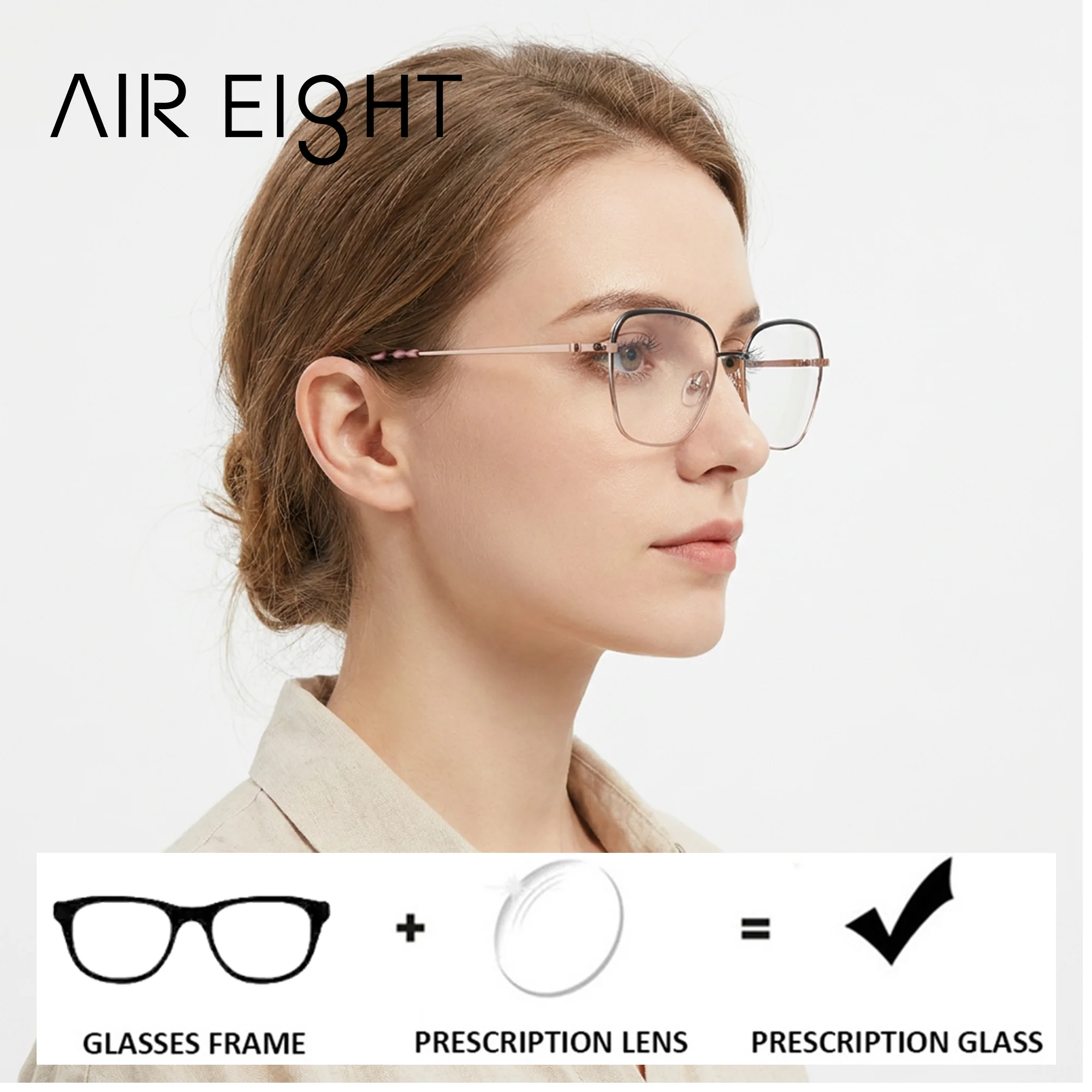 AIR EIGHT XL Size Butterfly Titanium Prescription Glasses For Women Progressive Optical Lenses Blue Light Photochromic Eyewear