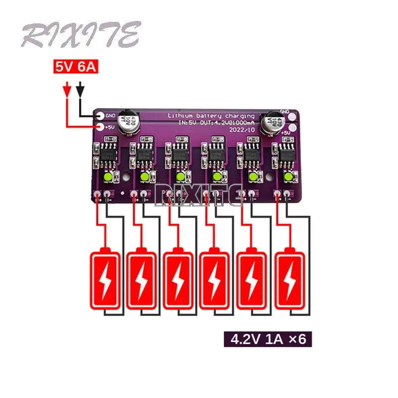 18650 moduł ładowania baterii litowej TP4056 wejście 5 V dla płyty ładowarki 4.2 V 1A 6 niezależnych ładowania i rozładowania płytka drukowana PCB