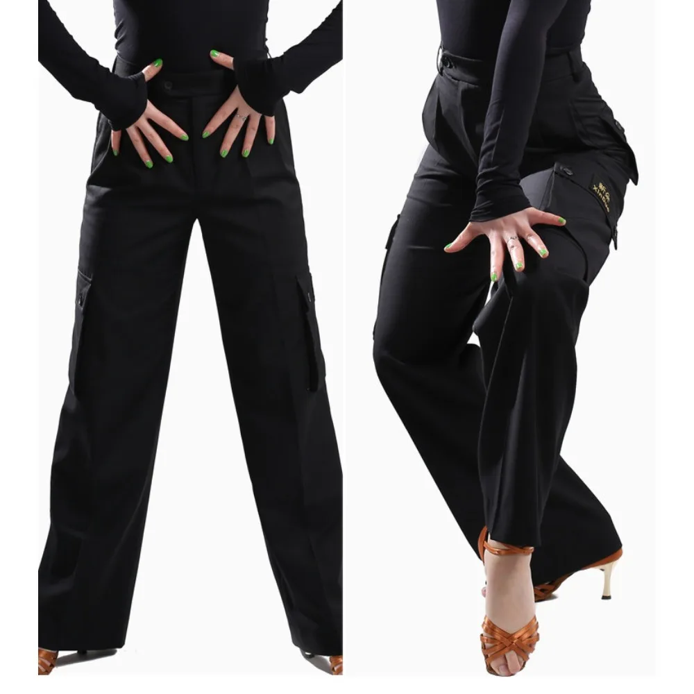 Balloom Modern Dance Top Women's Men's High Waist Performance Practice Suit Black Social Latin Dance Long Pants Yoga Sports Wear