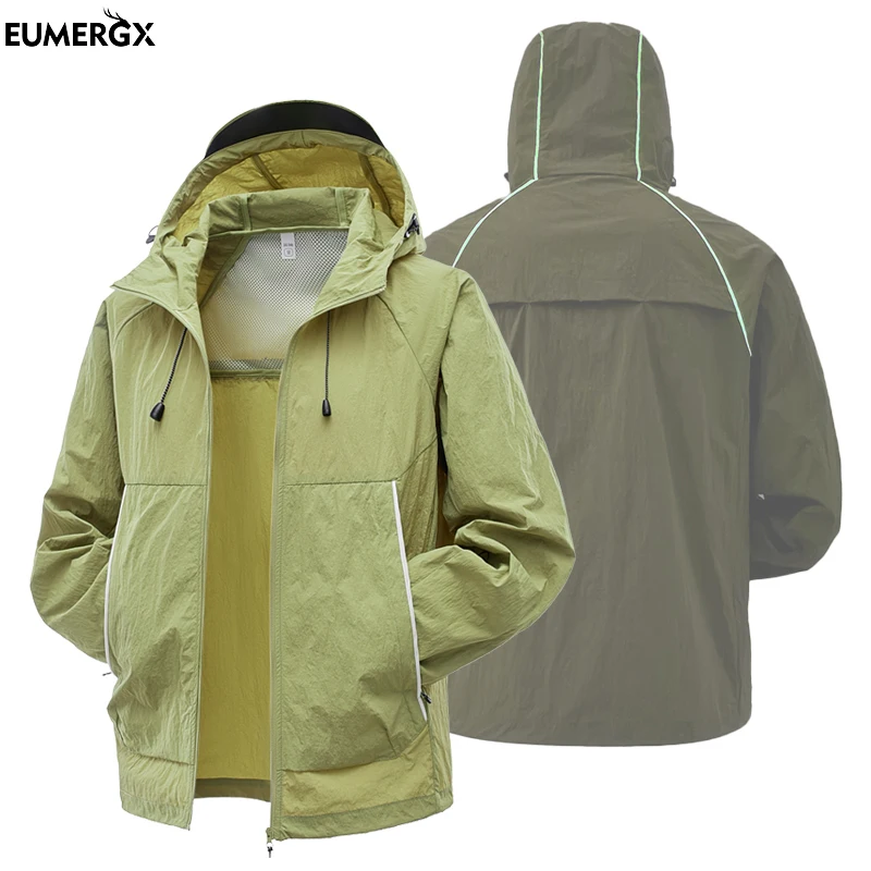 

EUMERGX Men's Women's Trekking Windbreaker Summer Sun Protection Waterproof Lightweight Jacket Fishing Climbing Hiking Coat