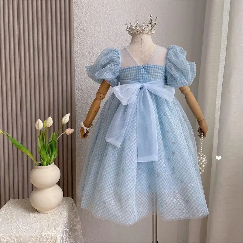 Newborn Baby Girl Princess Beaded Neck Tutu Dress Puff Sleeve Toddler Child Tulle Vestido Party Birthday Baby Clothes 2-12Y