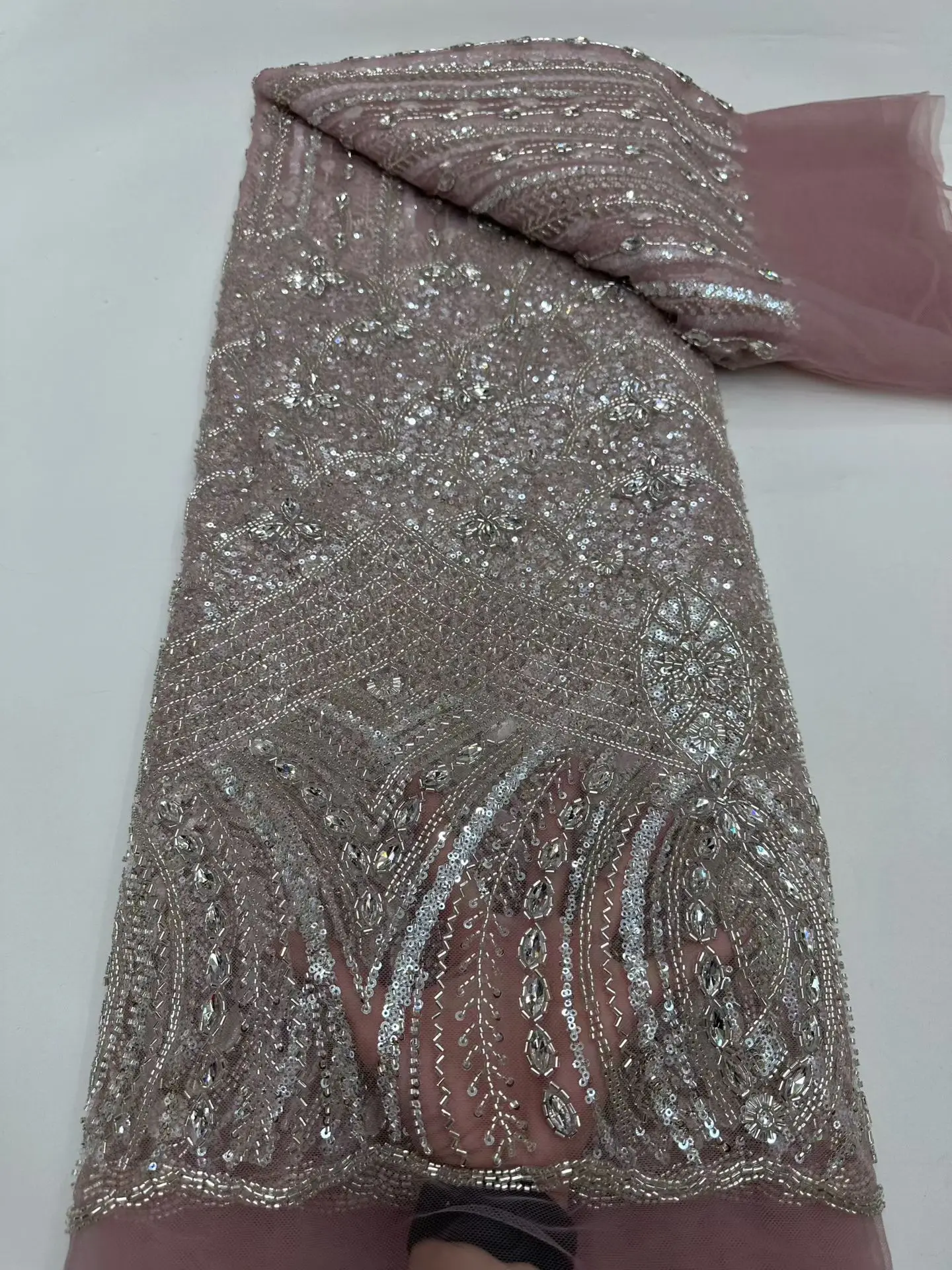 

Luxurious African Groom Sequins Lace Fabric, Heavy Beads Embroidery, French Tulle, Nigerian Wedding Dress, High Quality, 2026