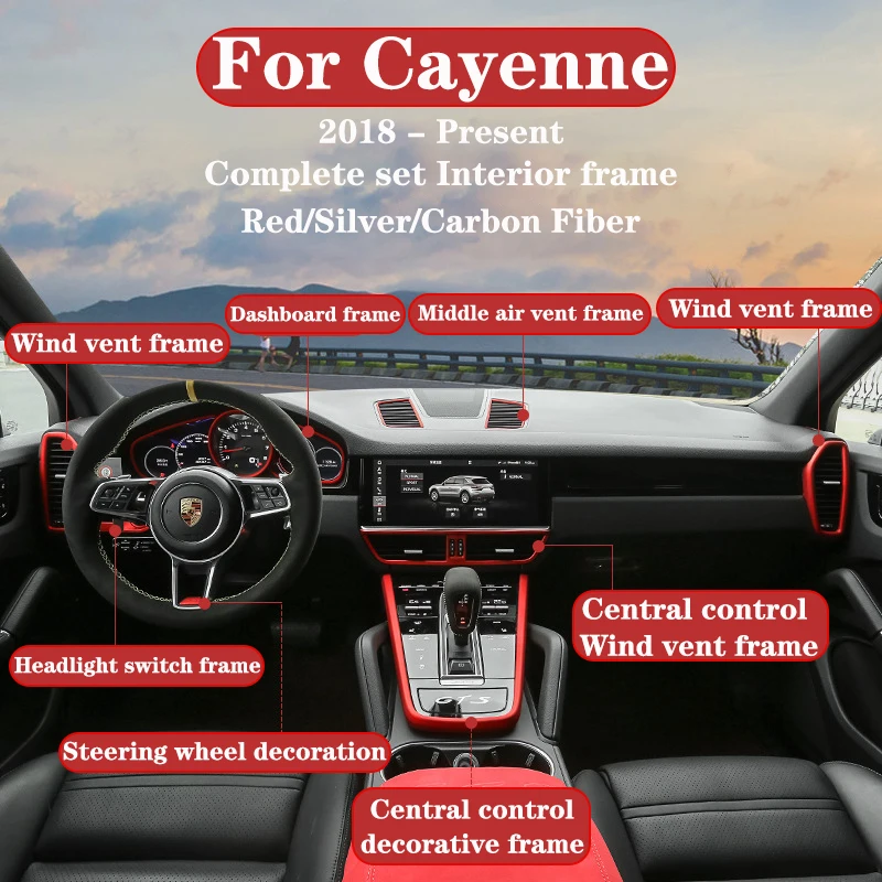 

For Porsche Cayenne full interior modification Coupe central control instrument steering wheel air vents decorative strips frame