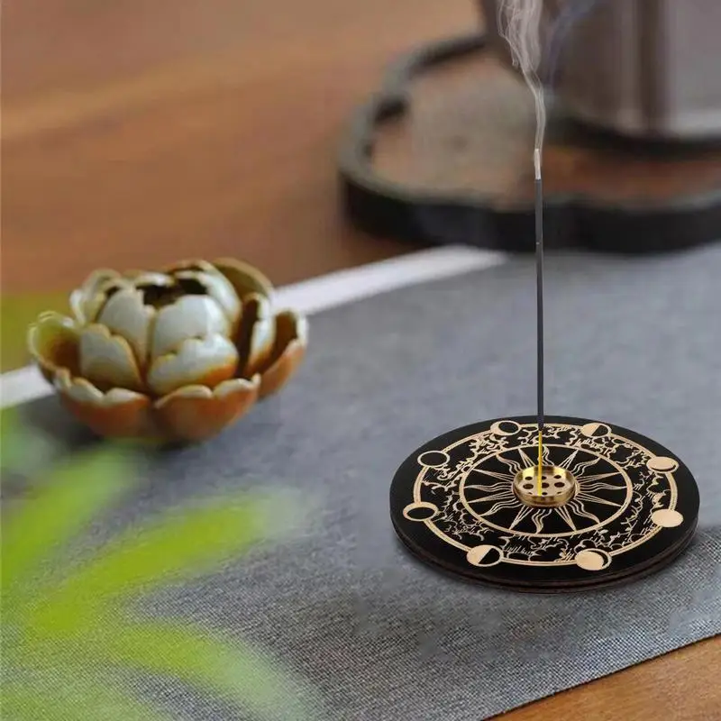 Wood Incense Burner Stick Holder Buddhism Lotus Line Incense Plate Sandalwood Coil Base Temples Yoga Studios Home Decoration