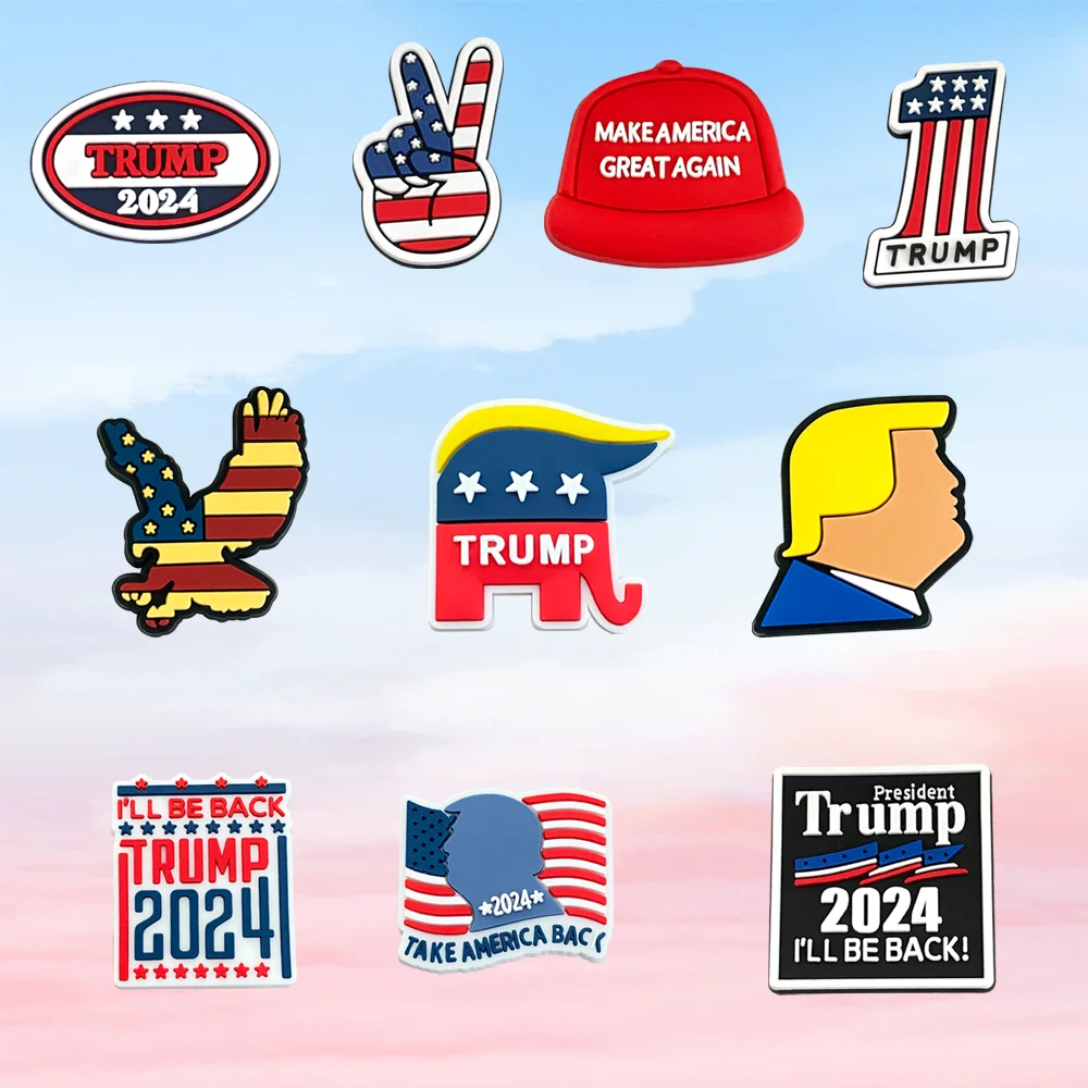 

3/10PCS PVC The United States election Shoe Charms Accessories Buckle Fit Wristbands Shoe Charms Decoration