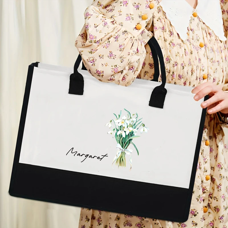 Customize Flower Bouquet Tote Bag Organizer Personalized Name Handbag Eco-friendly Shopping Bag Birthday Bridesmaid Wedding Gift