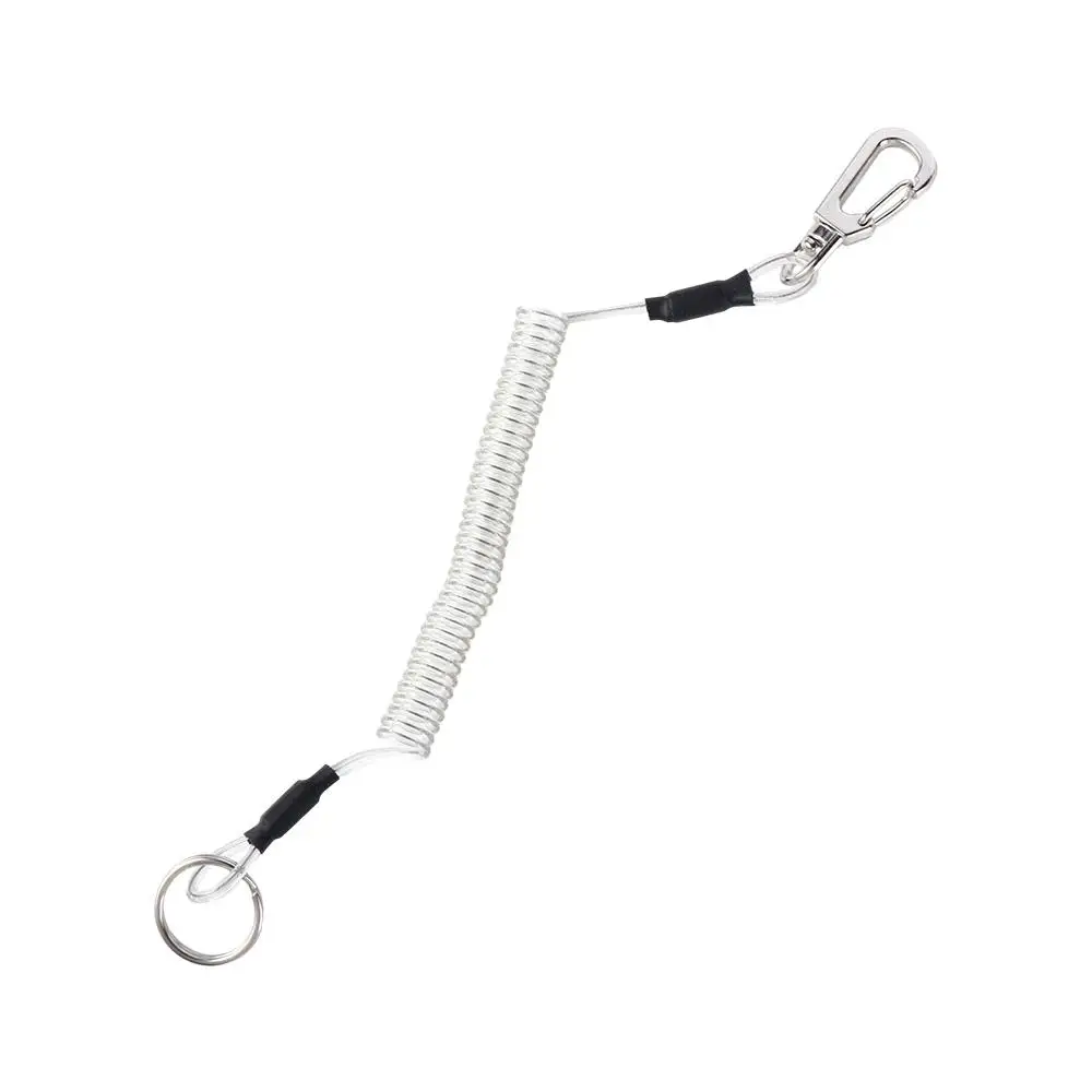 Waist Hanging Rope Metal Carabiner Fishing Lanyards Spring Elastic Rope Safety Rope Spiral Coiled Lanyard Stretch Fishing Tools