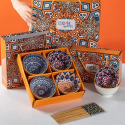 Bohemian creative handpainted ceramic tableware company opening gift kitchen supplies companion gift box bowl and chopsticks set