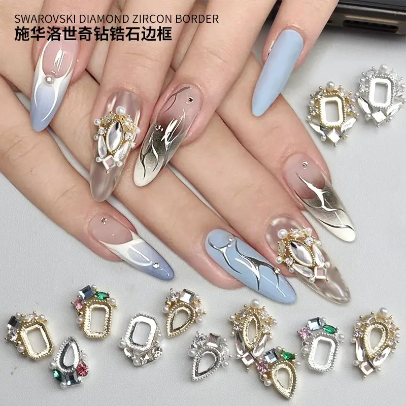 10pcs Hollow Love Drop Horse's Eye Frame Border Zircon Crystals Jewelry Nail Art Decorations Nails Accessories Charms Supplies