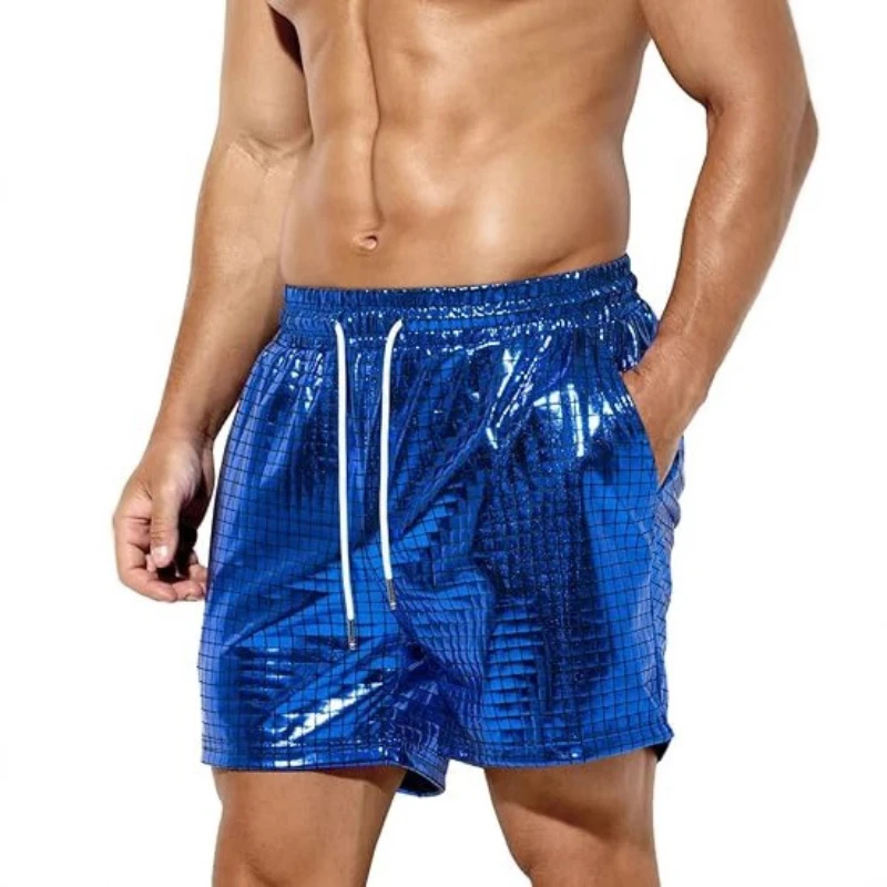 

Green Red Blue Colors Fashionable Shiny Leather Shorts for Men's Casual Wear Multi Colors Beach Wear Short Pants Men
