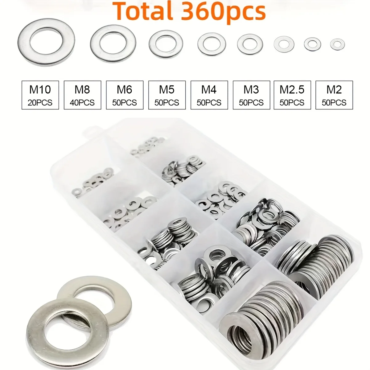 Edelstahl-Flachscheiben-Sortiment M2 M2.5 M3 M4 M5 M6 M8 M10, Hardware-Befestigungen für Heimdekoration und Industriereparatur Metallscheiben, Befestigungsteile, Schraubenzubehör, Hardware-Set, Ersatzteile, Montagekomp – Detail 11