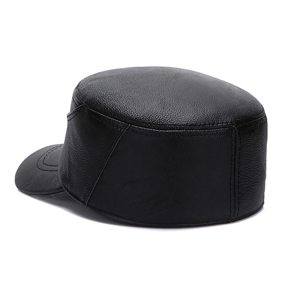 2024 Men\'s cowhide military hat 100% Genuine leather cap autumn and winter outdoor patchwork quilted leather warm ear flat hats