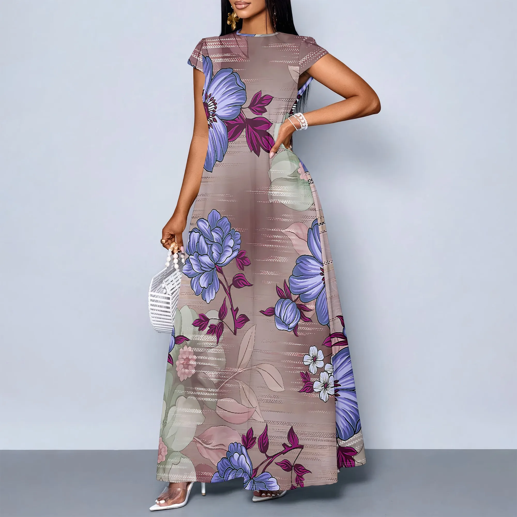 

Women's Short Sleeved Pocket Dress, New Fashionable Printed Dress, Retro Gentle Style Outfit