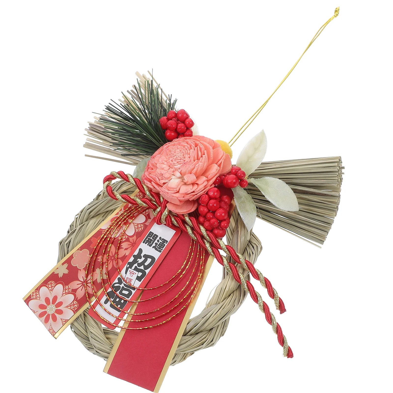 

Japanese Style New Year Wreath Rustic Decorative Hanging Ornament Traditional Wall Hanging Decor Sushi Restaurant Party Wreath