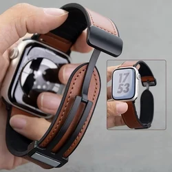 Magnetic Clasp Silicone Leather Band For Apple Watch Band 45mm 44mm 40mm 41mm 49mm 42mm Strap For iWatch series 10 9 SE 7 Ultra