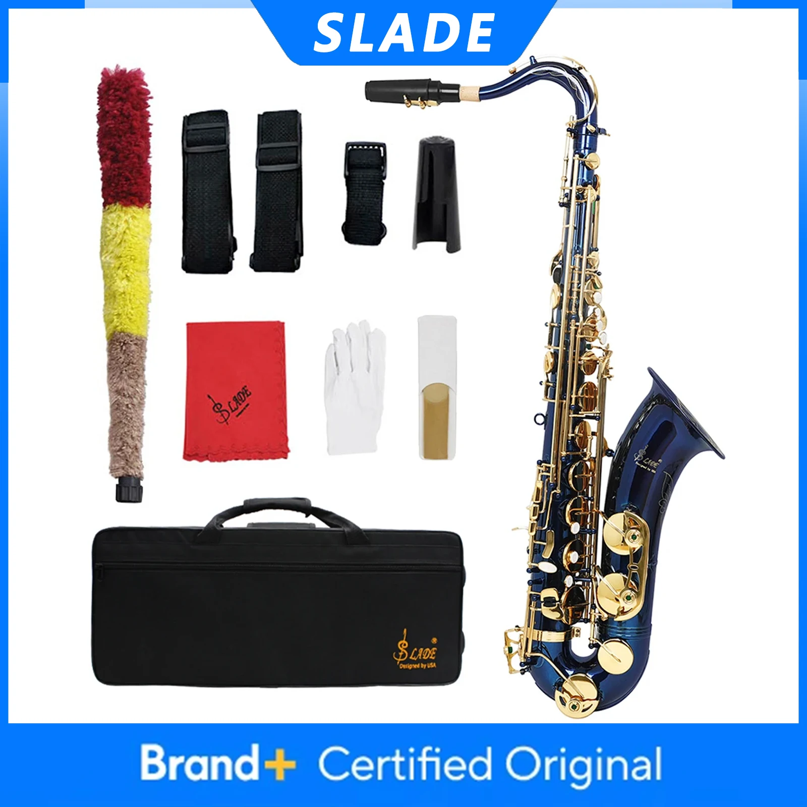 

SLADE Tenor Saxophone Brass Body Bb Sax WT956 Blue Golden Saxofone Woodwind Instrument with Case Reeds Gloves Accessories